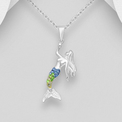 Sterling Silver Mermaid Pendant - Bonded Crystal